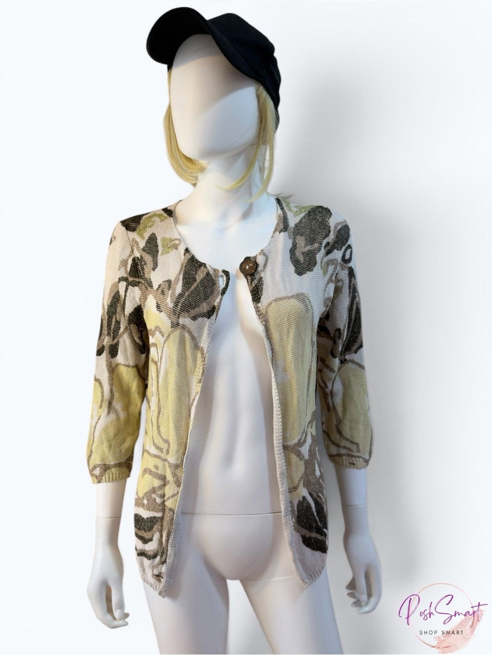 Coldwater Creek Floral Print Knit Cardigan Green Beige | Size S (6-8)